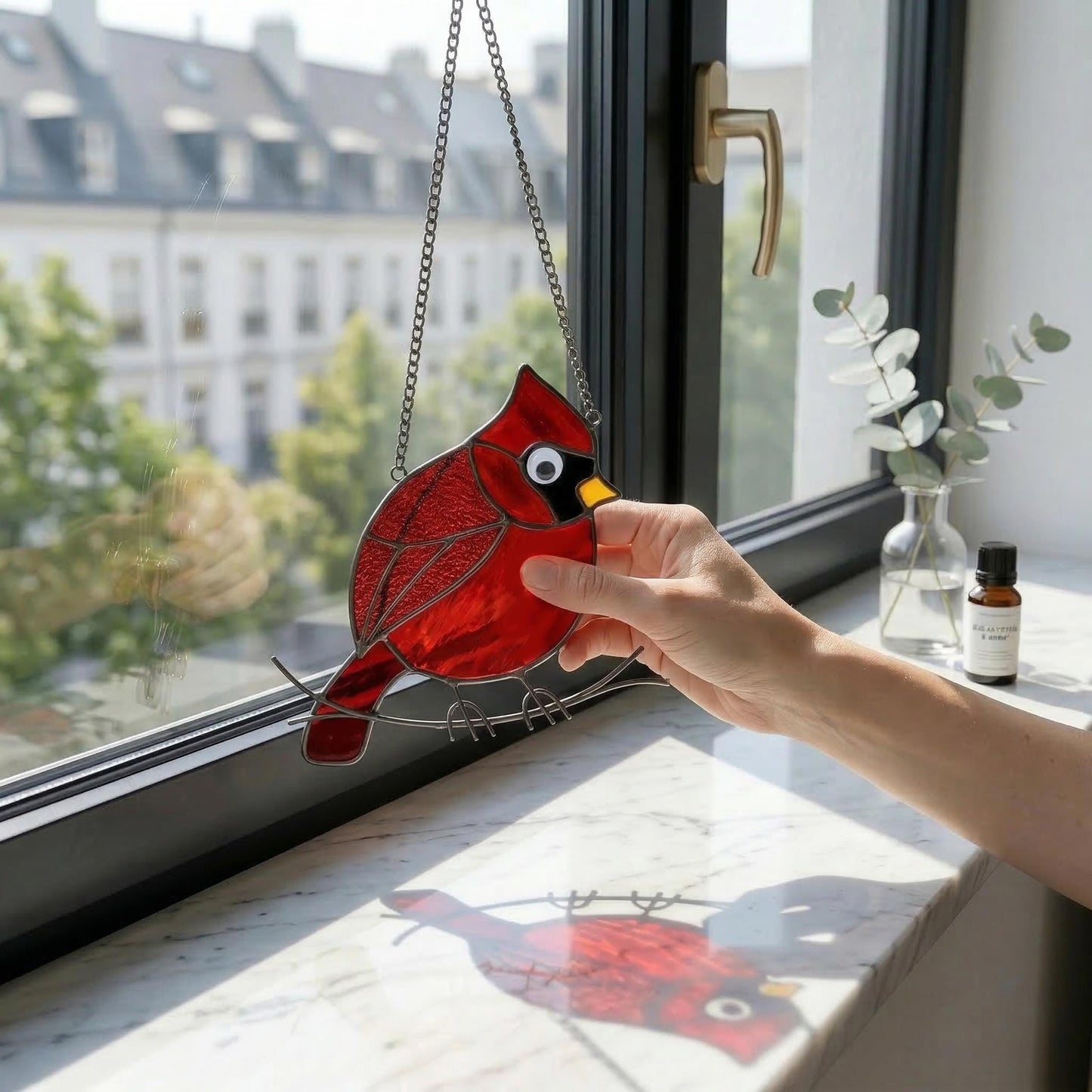 Red Cardinal Stained Glass Suncatcher, Mothers Day Gift for Mom, Handmade Bird Window Hanging, Memorial Gift, Sun Catcher Glass Art