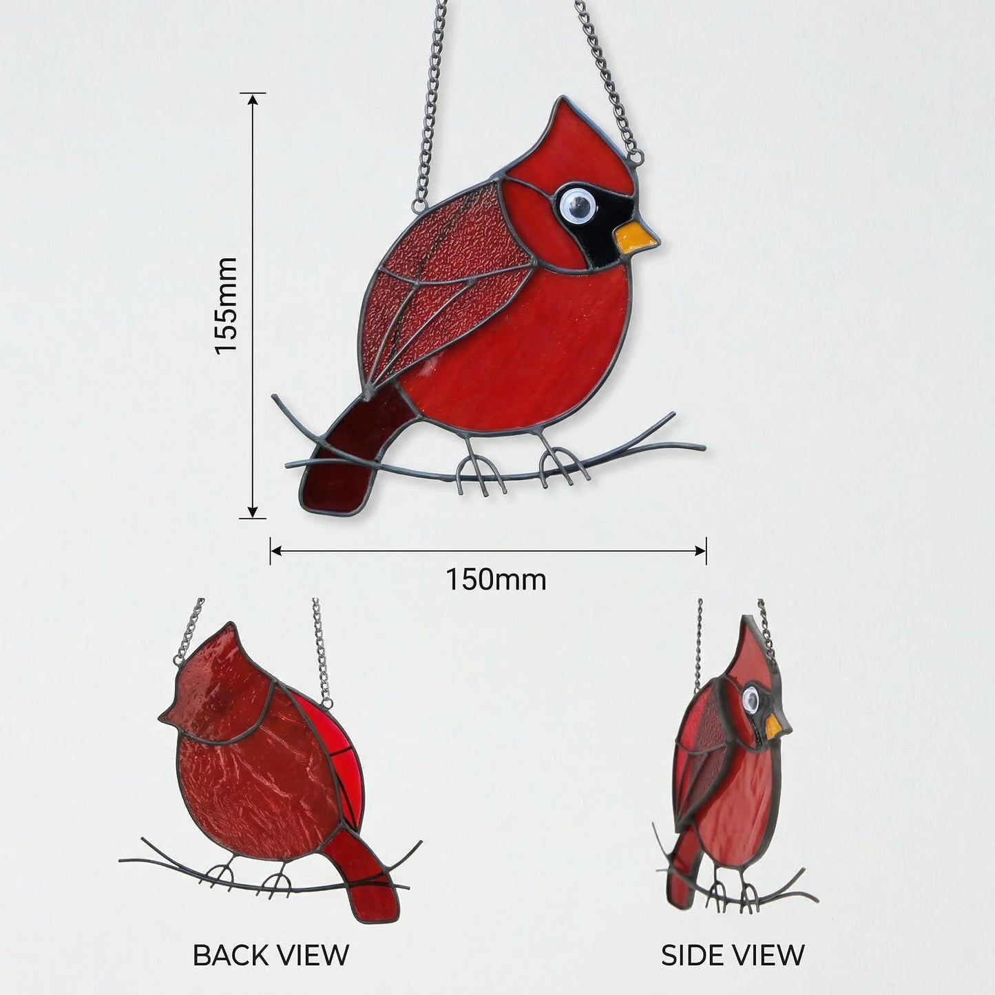 Red Cardinal Stained Glass Suncatcher, Mothers Day Gift for Mom, Handmade Bird Window Hanging, Memorial Gift, Sun Catcher Glass Art