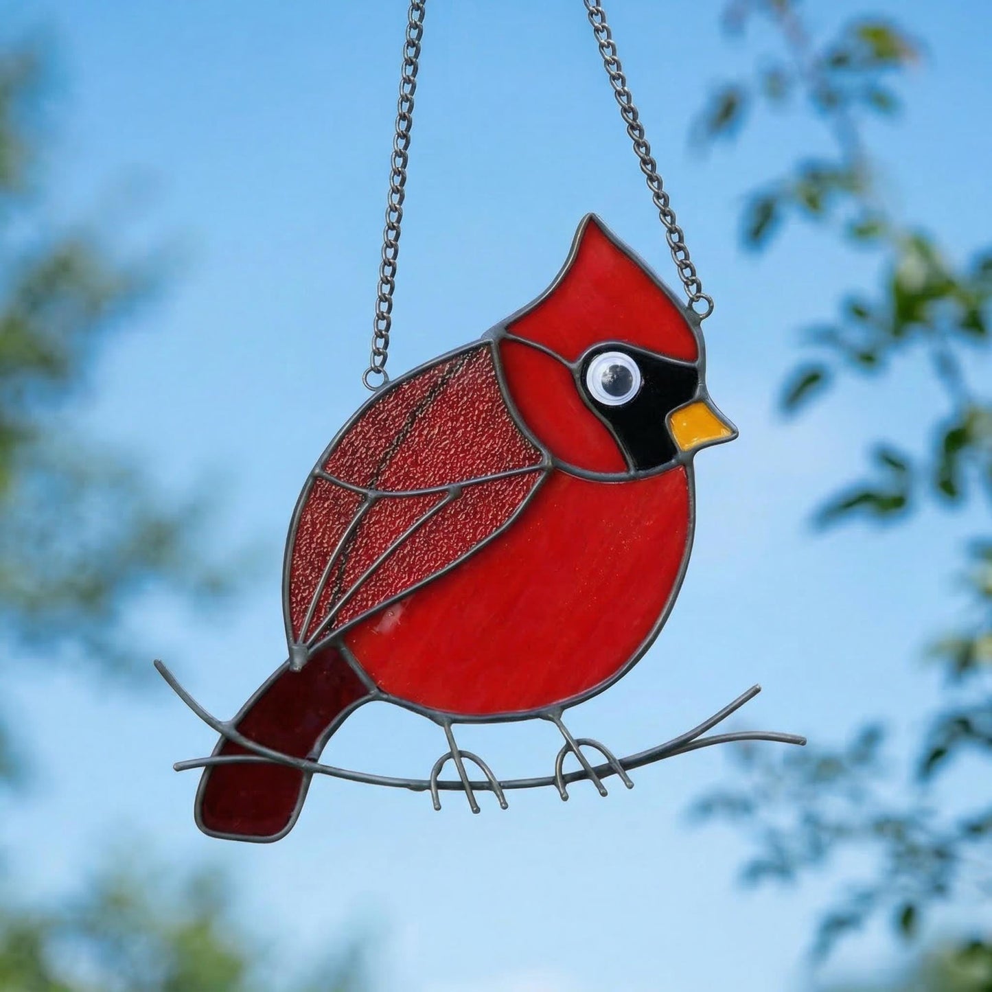 Red Cardinal Stained Glass Suncatcher, Mothers Day Gift for Mom, Handmade Bird Window Hanging, Memorial Gift, Sun Catcher Glass Art