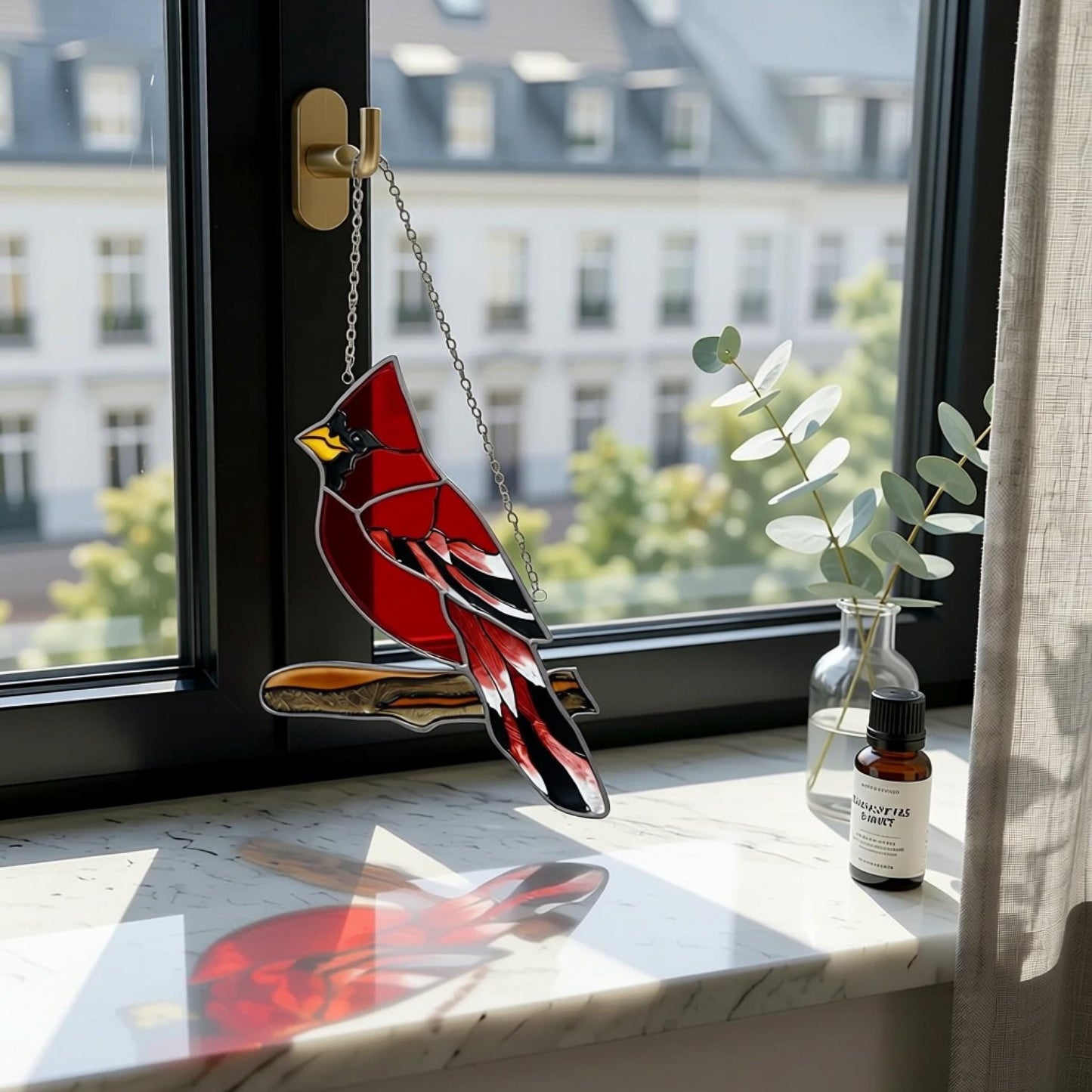 Handmade Stained Glass Cardinal Suncatcher, Red Bird Window Decor, Memorial Gift for Bird Lover, Nature Window Hanging, Glass Art