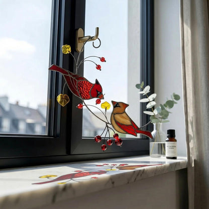 Stained Glass Cardinal Suncatcher | Mother's Day Gift for Mom | Bird Window Hanging | Memorial Gift | Spring Garden Decor