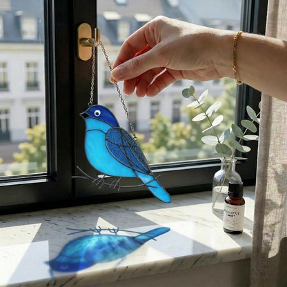 Stained Glass Blue bird Suncatcher | Handmade Window Hanging Bird Art | Mother's Day Gift | Spring Decor | Bird Lover Gift