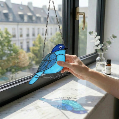 Stained Glass Blue bird Suncatcher | Handmade Window Hanging Bird Art | Mother's Day Gift | Spring Decor | Bird Lover Gift