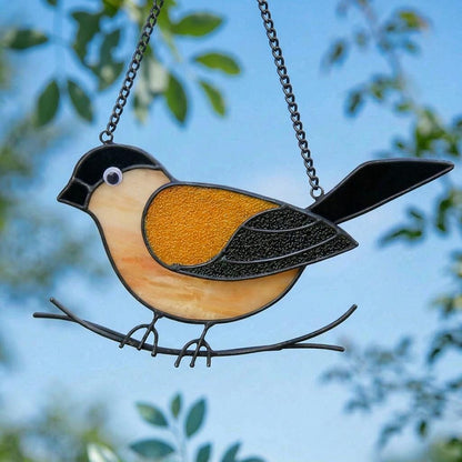 Hummingbird & Chickadee Stained Glass Suncatcher, handemade Hummingbird suncatcher, Unique Garden Decor Gift for Mom