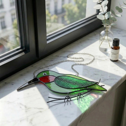 Hummingbird Stained Glass Suncatcher | Handmade Window Hanging Bird Decor | Housewarming Gift for Mom | Bird Lover Unique Present