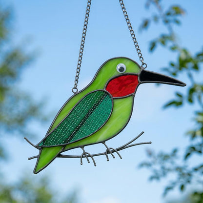 Hummingbird Stained Glass Suncatcher | Handmade Window Hanging Bird Decor | Housewarming Gift for Mom | Bird Lover Unique Present