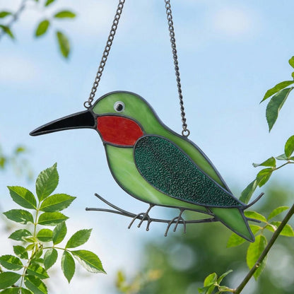 Hummingbird Stained Glass Suncatcher | Handmade Window Hanging Bird Decor | Housewarming Gift for Mom | Bird Lover Unique Present