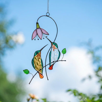 Stained Glass Hummingbird Suncatcher | Bird Window Hanging | Unique Gift for Mom | Handmade Nature Art Decor