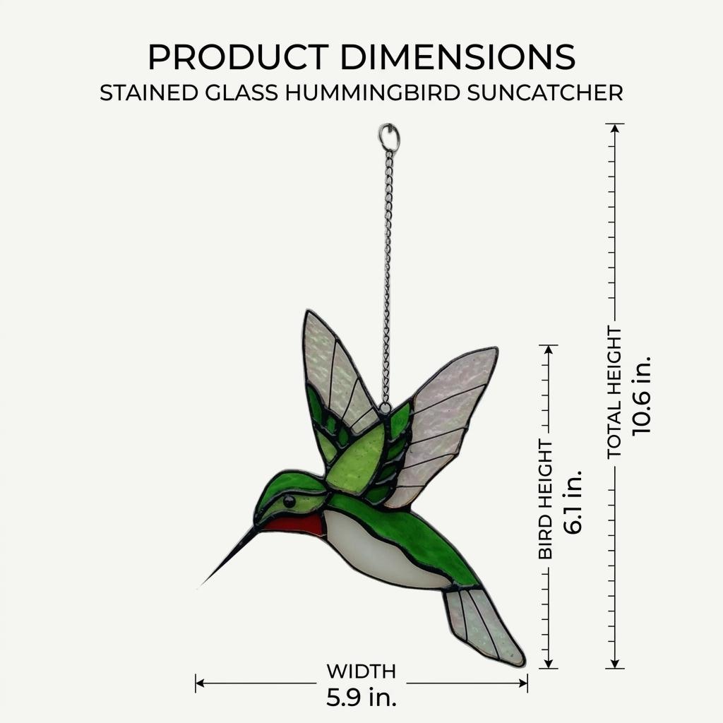 Handmade Green Stained Glass Hummingbird Suncatcher | Window Hanging Glass Art & Garden Decor | Mother's Day Gift for Her