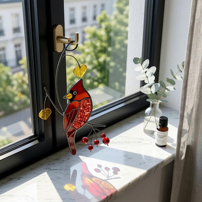 Stained Glass Cardinal Suncatcher, Sympathy Memorial Gift, Red Bird Window Hangings, Mothers Fathers Day Gift, Handmade Glass Art