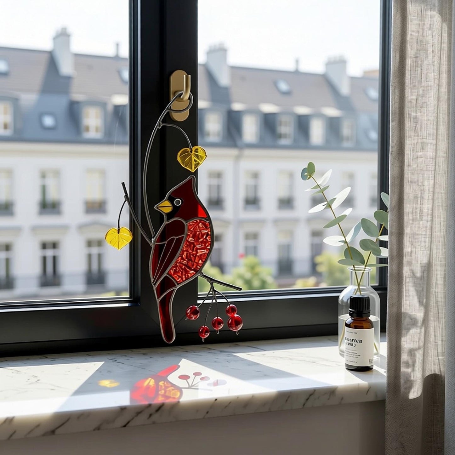 Stained Glass Cardinal Suncatcher, Sympathy Memorial Gift, Red Bird Window Hangings, Mothers Fathers Day Gift, Handmade Glass Art