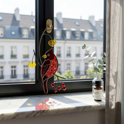 Stained Glass Cardinal Suncatcher, Sympathy Memorial Gift, Red Bird Window Hangings, Mothers Fathers Day Gift, Handmade Glass Art