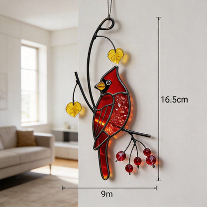 Stained Glass Cardinal Suncatcher, Sympathy Memorial Gift, Red Bird Window Hangings, Mothers Fathers Day Gift, Handmade Glass Art