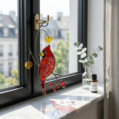 Stained Glass Cardinal Suncatcher, Sympathy Memorial Gift, Red Bird Window Hangings, Mothers Fathers Day Gift, Handmade Glass Art