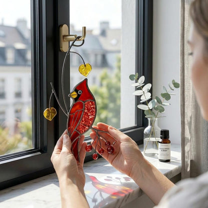 Stained Glass Cardinal Suncatcher, Sympathy Memorial Gift, Red Bird Window Hangings, Mothers Fathers Day Gift, Handmade Glass Art