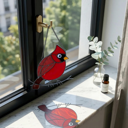Red Cardinal Stained Glass Suncatcher, Mothers Day Gift for Mom, Handmade Bird Window Hanging, Memorial Gift, Sun Catcher Glass Art