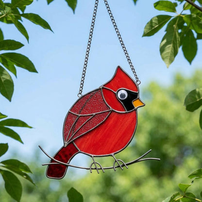 Red Cardinal Stained Glass Suncatcher, Mothers Day Gift for Mom, Handmade Bird Window Hanging, Memorial Gift, Sun Catcher Glass Art