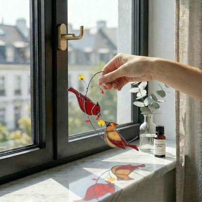 Stained Glass Cardinal Suncatcher | Mother's Day Gift for Mom | Bird Window Hanging | Memorial Gift | Spring Garden Decor