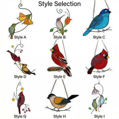 Hummingbird & Chickadee Stained Glass Suncatcher, handemade Hummingbird suncatcher, Unique Garden Decor Gift for Mom