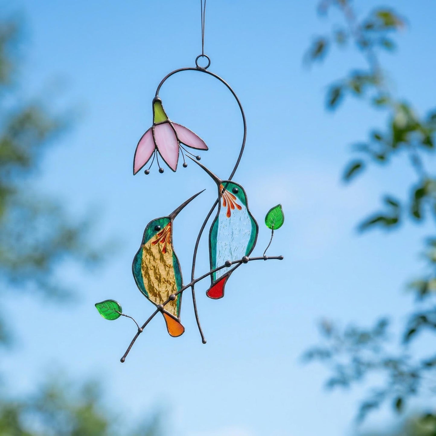 Stained Glass Hummingbird Suncatcher | Bird Window Hanging | Unique Gift for Mom | Handmade Nature Art Decor