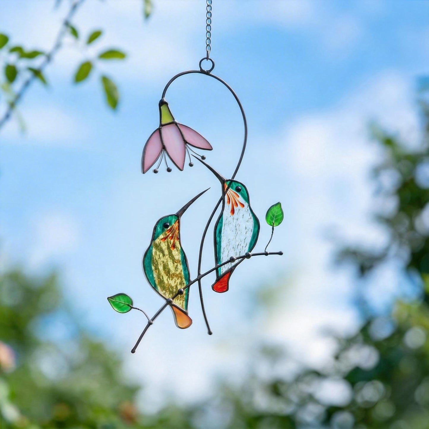 Stained Glass Hummingbird Suncatcher | Bird Window Hanging | Unique Gift for Mom | Handmade Nature Art Decor